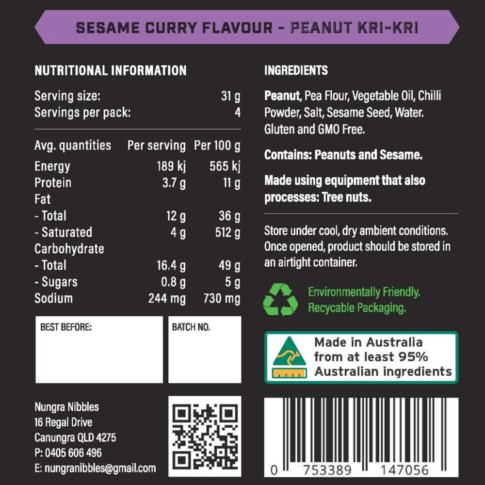 Nutritional information and ingredient list for a product with a black background
